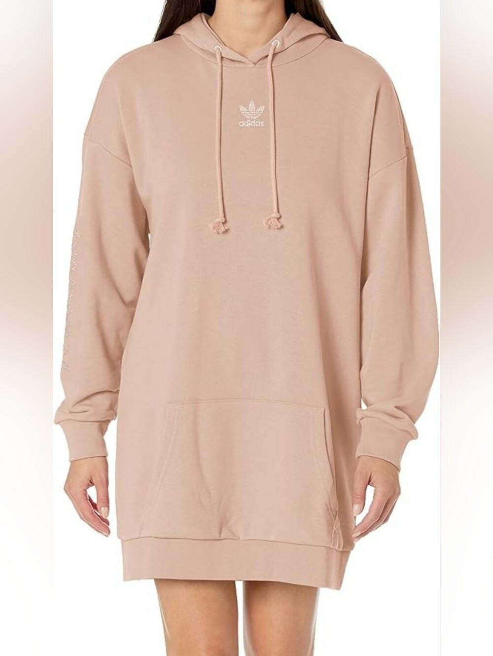 adidas Originals 2000 Luxe Hoodie Dress Ash Pearl Rhinestone Deco Relaxed Sz M/L